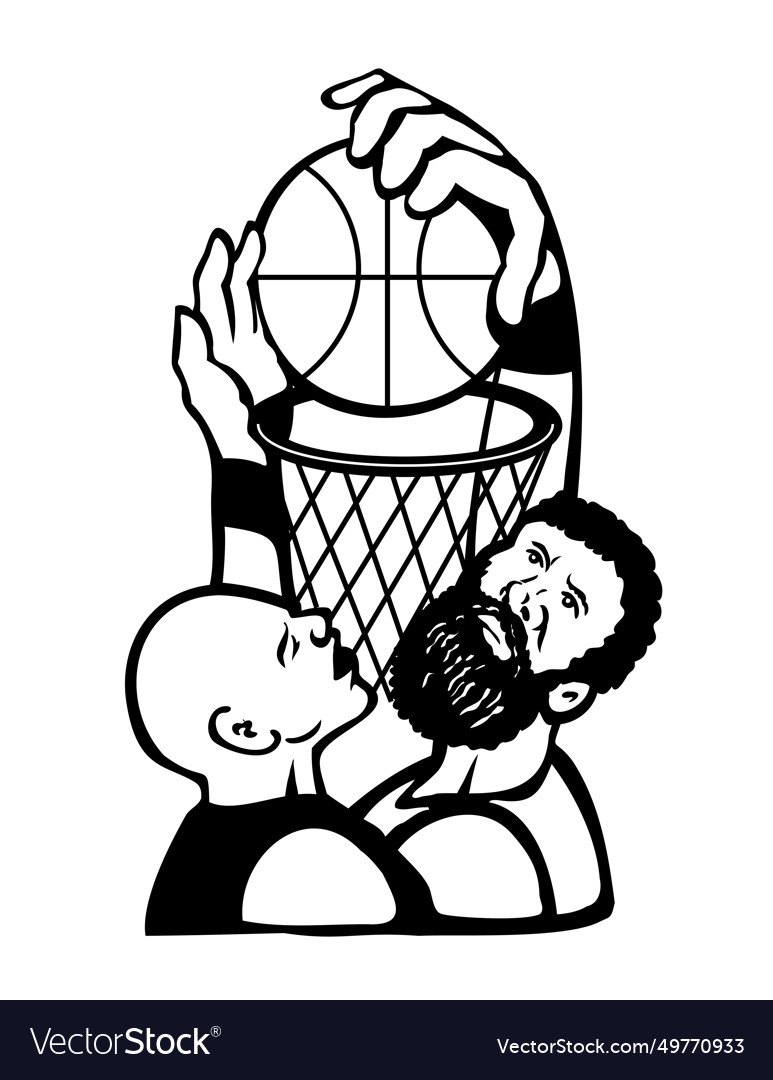 Basketball player dunking and blocking the ball Vector Image