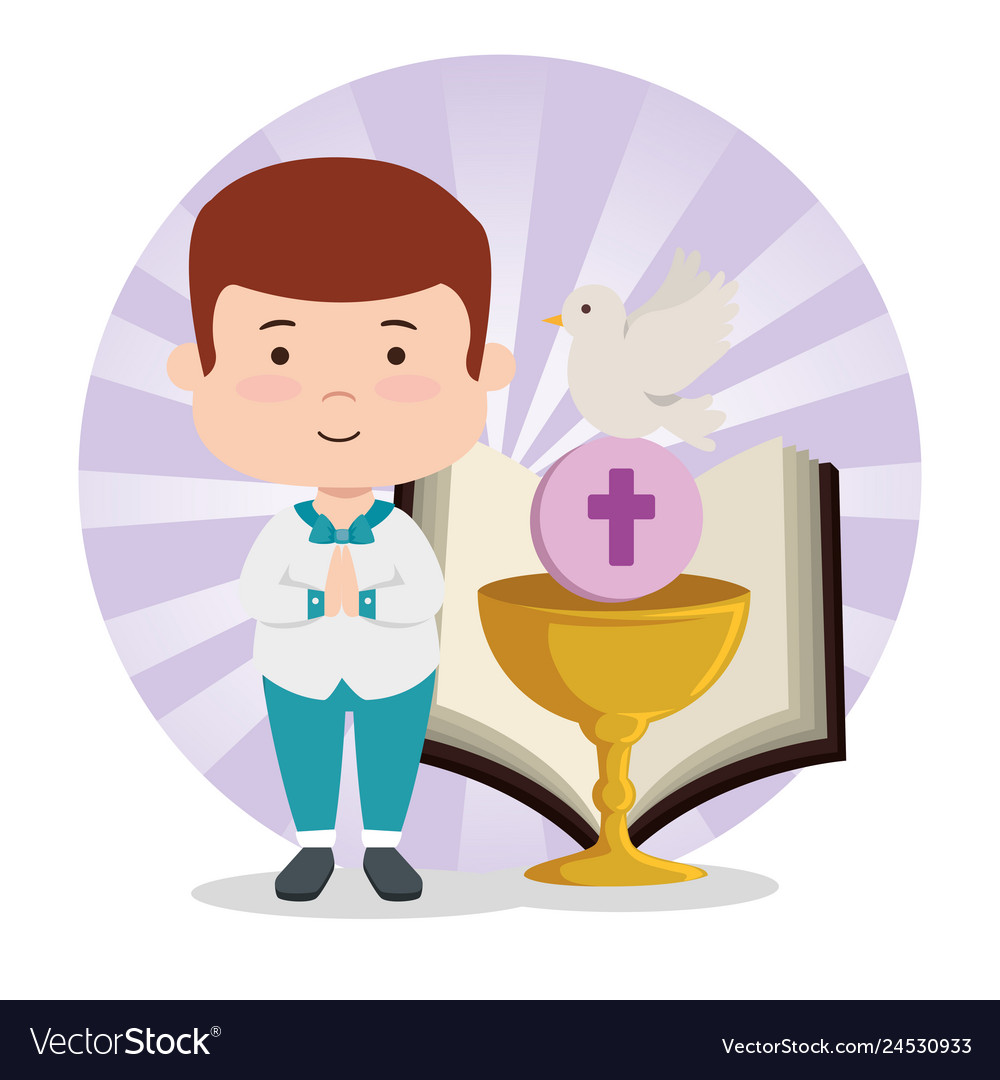 Boy with suit and chalice to first communion Vector Image