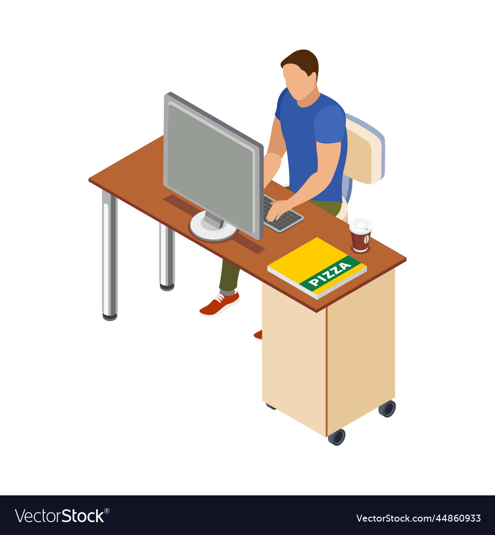 Freelancer computer work composition Royalty Free Vector