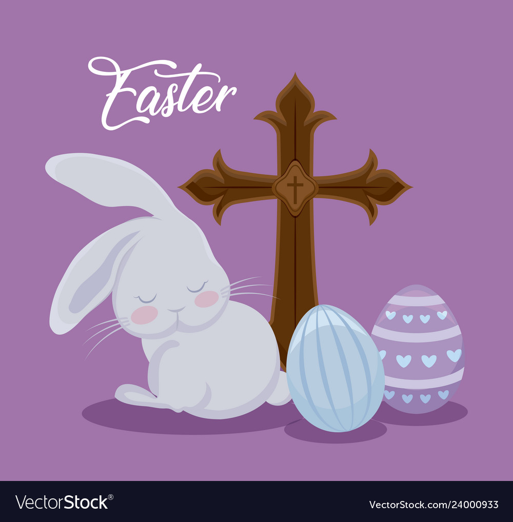 Happy easter day card with cute rabbit and cross Vector Image