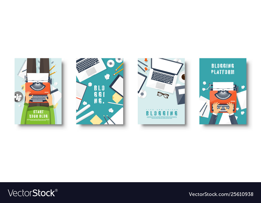 Blogging flat style covers set create your blog Vector Image