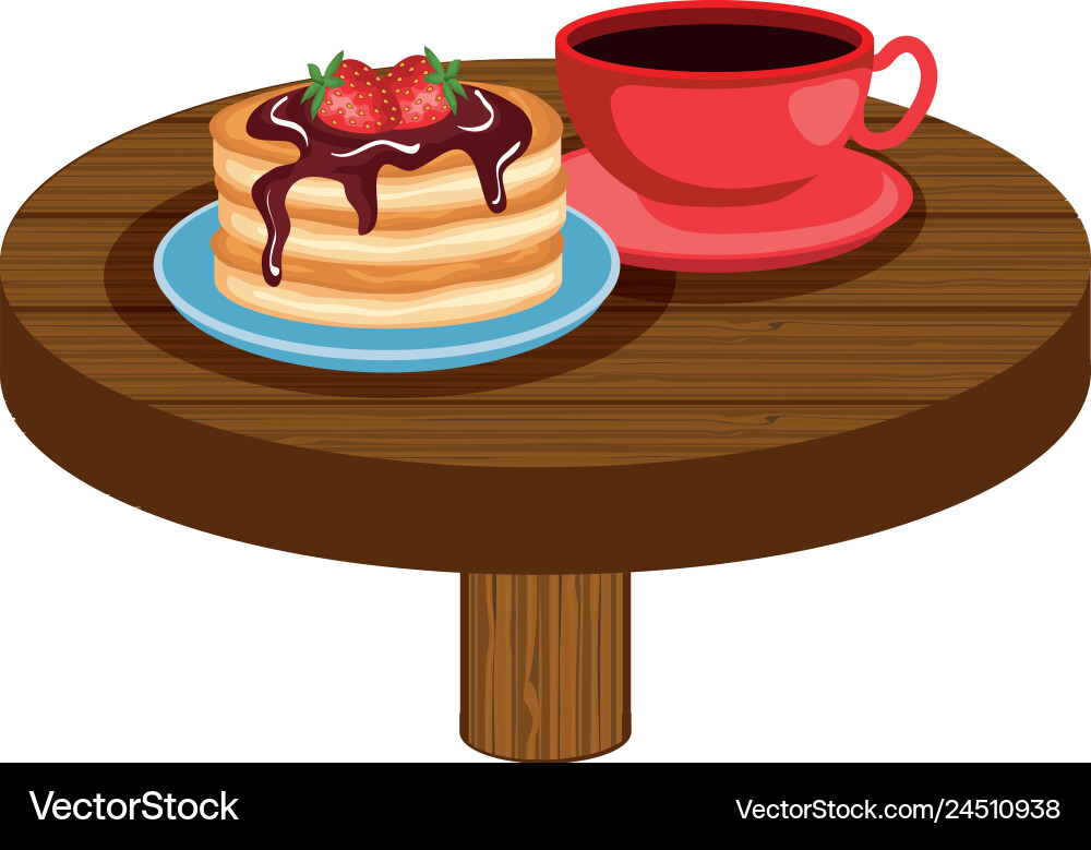 Delicious breakfast in wooden table Royalty Free Vector