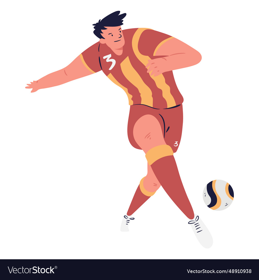 Male soccer player passing ball