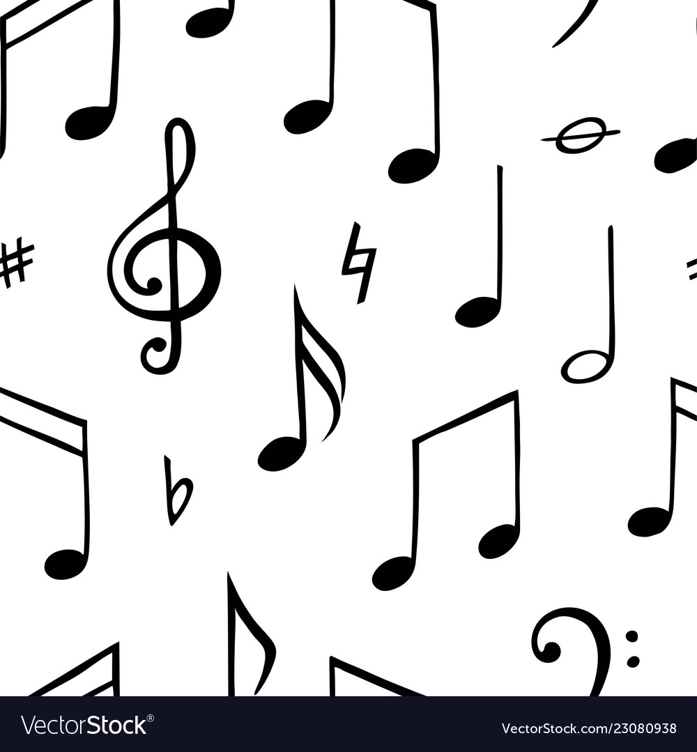 Music note seamless pattern black and white