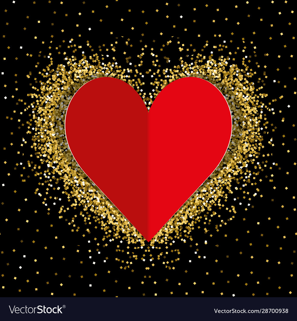 Red paper love heart with gold shimmer Royalty Free Vector