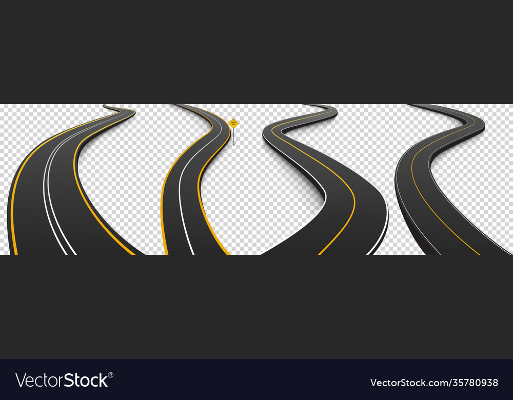 Set winding roads and dead end sign Royalty Free Vector