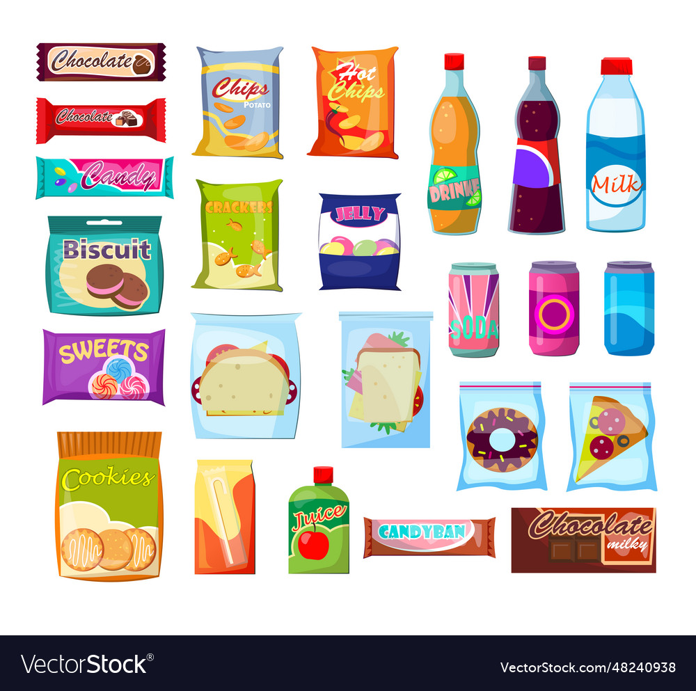 Snack packet set Royalty Free Vector Image - VectorStock