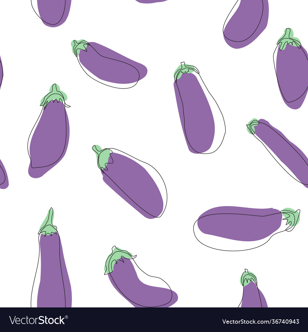 Eggplant seamless pattern simple flat hand drawn Vector Image