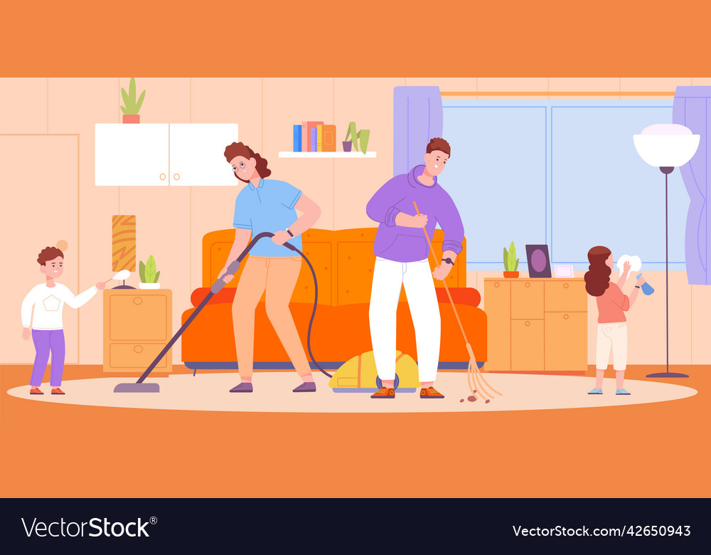 Family chores light housework home workers Vector Image