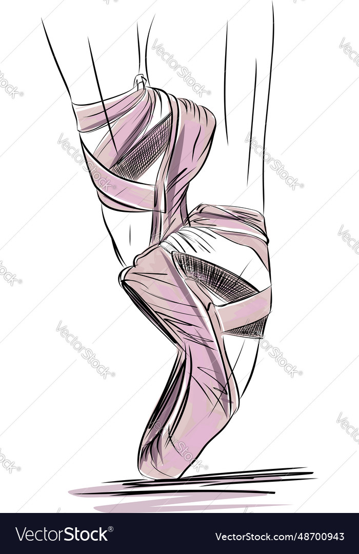 Hand drawn sketch of ballerina pointe shoes feet Vector Image