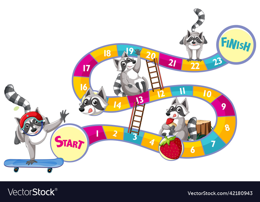 Ladder game template withmany raccoons Royalty Free Vector