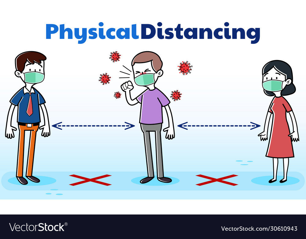 Physical distancing man with covid-19 coughing