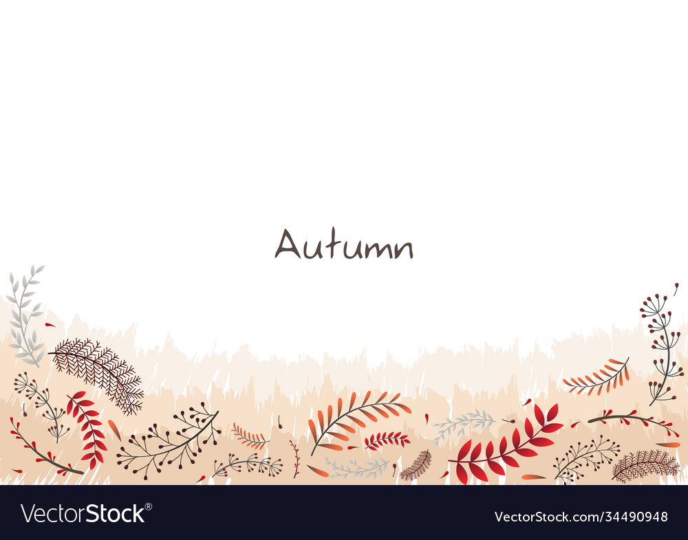 Autumn fern and weed plants flat design frame Vector Image