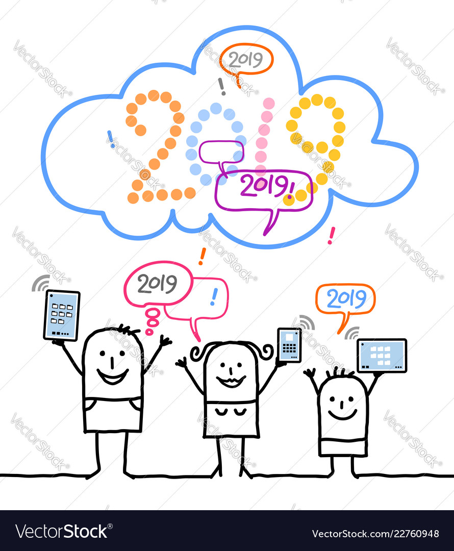 Cartoon family and social network with 2019 cloud Vector Image Cartoon family and social network with 2019 cloud Vector Image