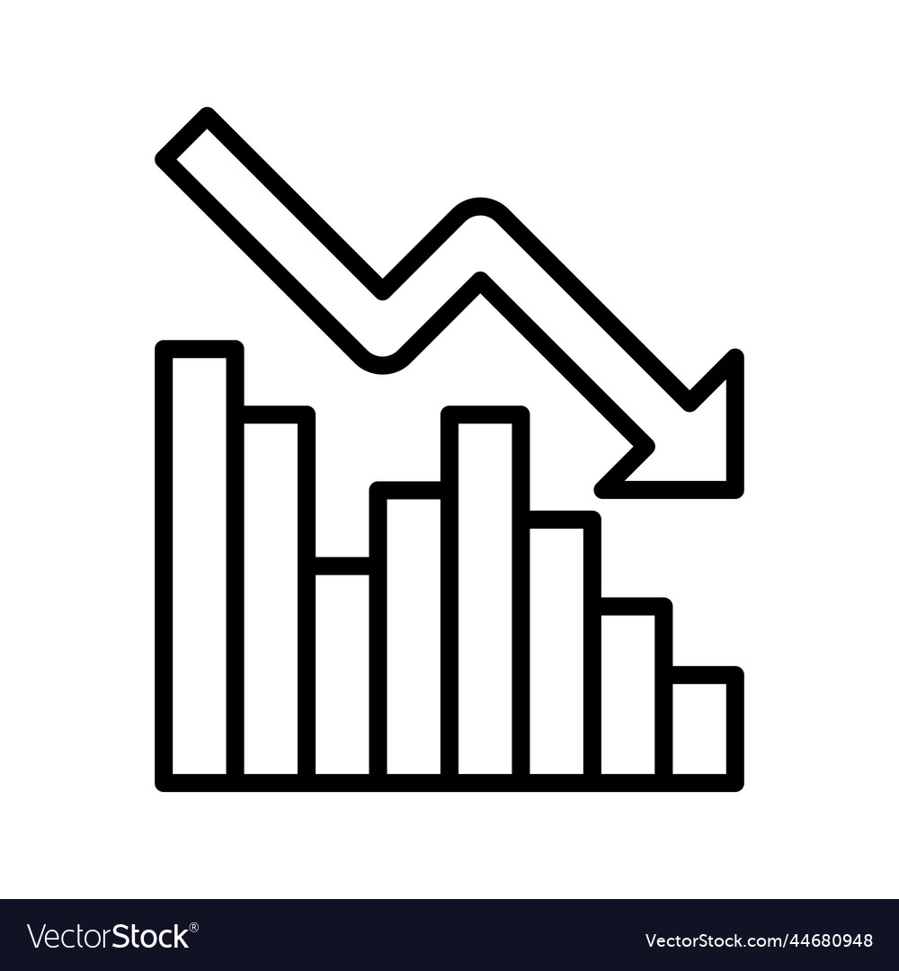 Graph trending downwards arrow pointing down on Vector Image