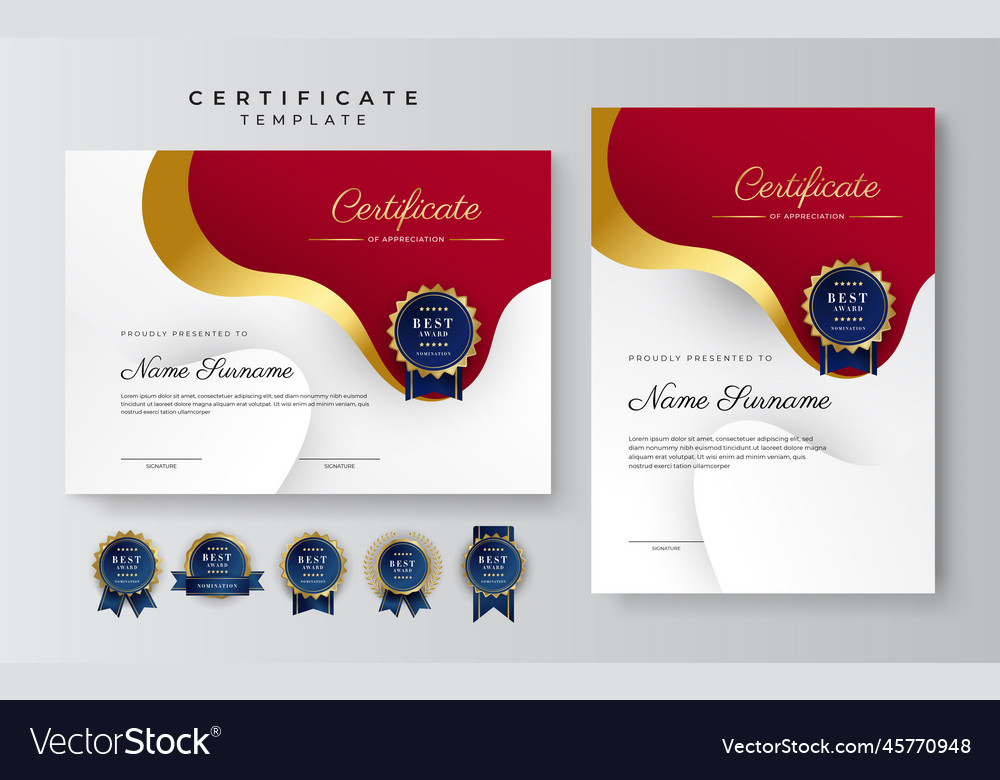 Modern red and white certificate of achievement Vector Image