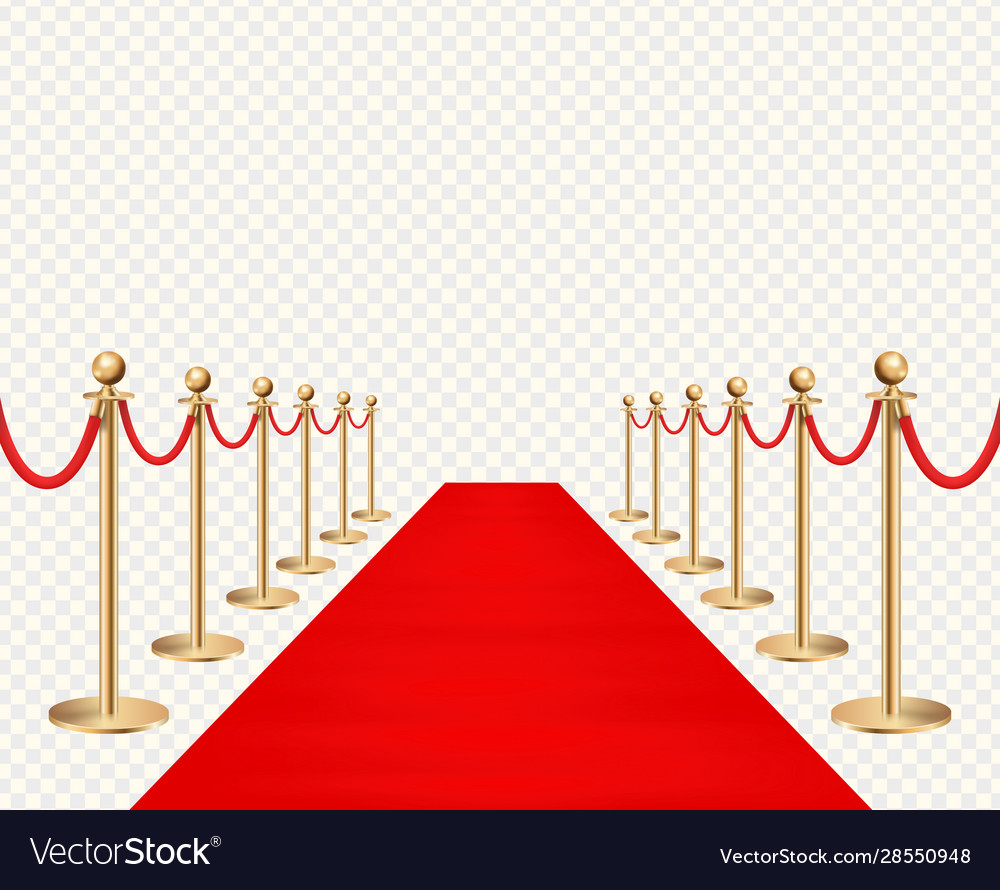 Red carpet and golden barriers realistic isolated Vector Image