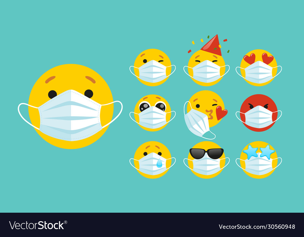 Set emoji with a medical mask on face Royalty Free Vector