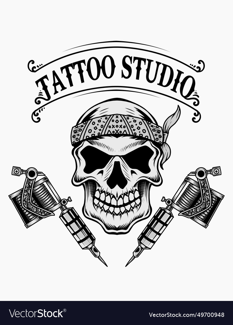 Skull tattoo studio logo Royalty Free Vector Image