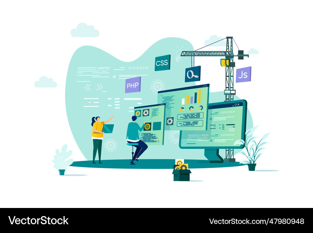 Web development concept in flat style Royalty Free Vector