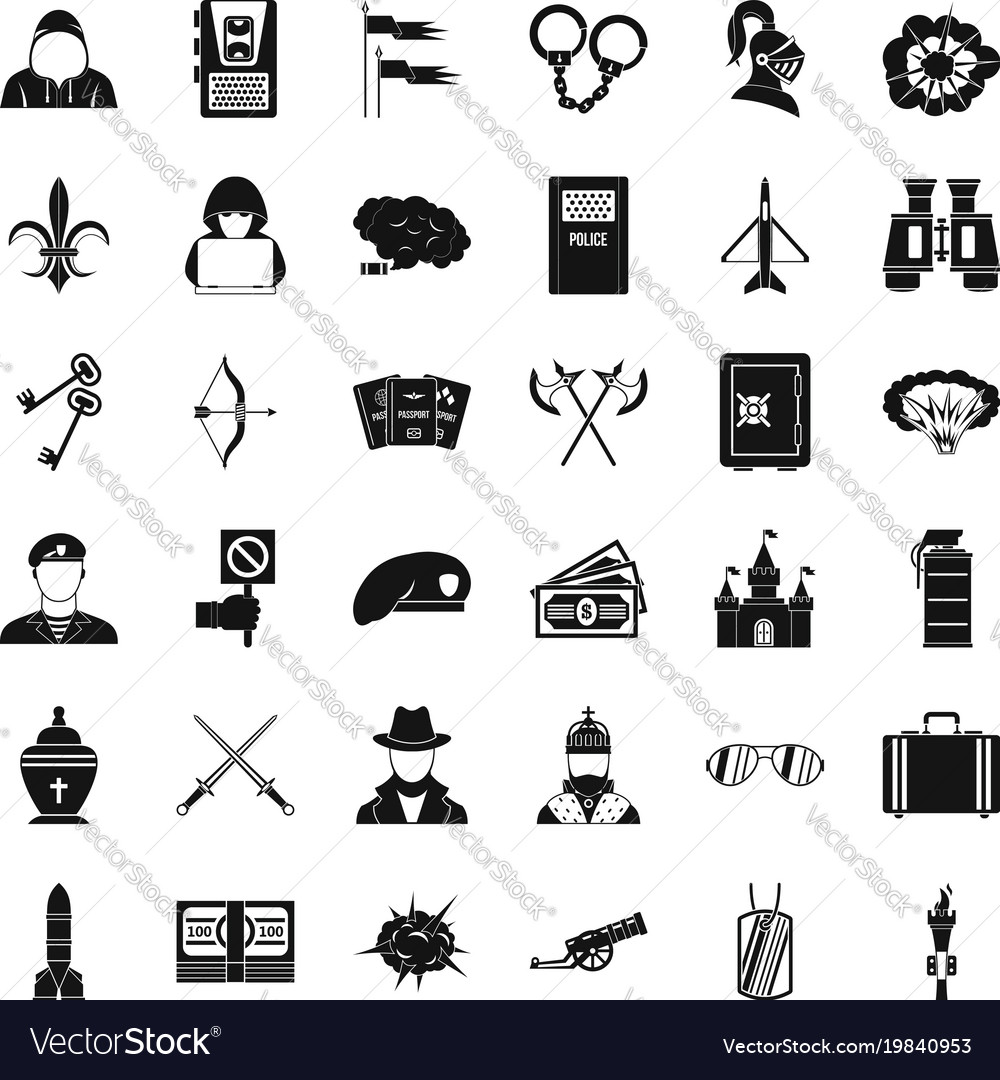 Act of war icons set simple style Royalty Free Vector Image