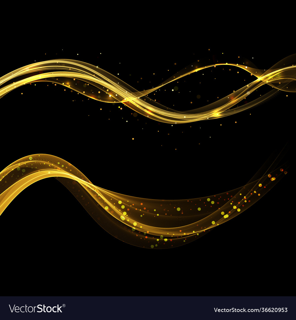 Bright glowing wave stream with golden glitter set