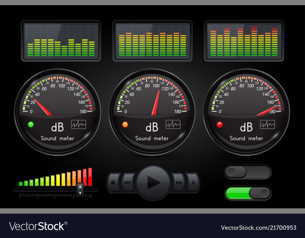 Decibel sound meter with equalizer and buttons Vector Image