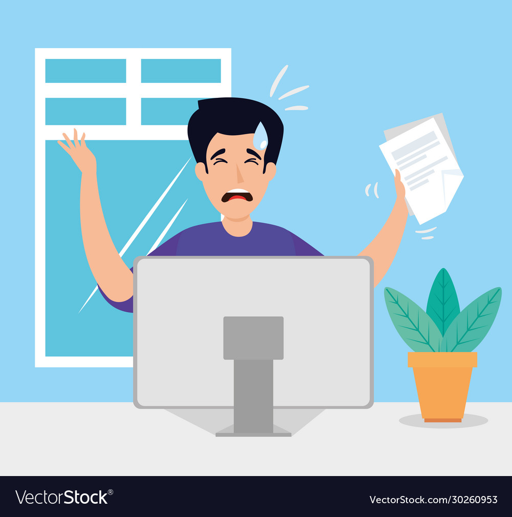 Man with stress attack in workplace Royalty Free Vector