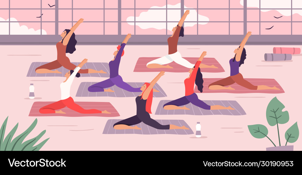 Women yoga group stretching exercise Royalty Free Vector