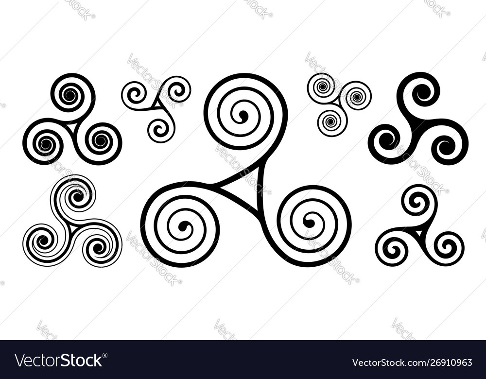Black spiral celtic triskels set isolated vector image Black spiral celtic triskels set isolated