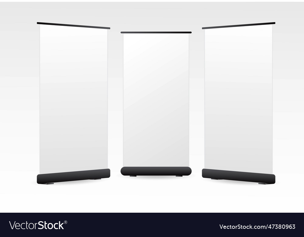 set-of-realistic-trade-exhibition-banner-stand-vector-image