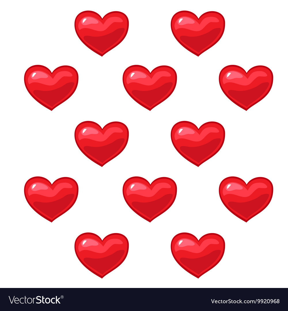 Cartoon red hearts pattern on white background