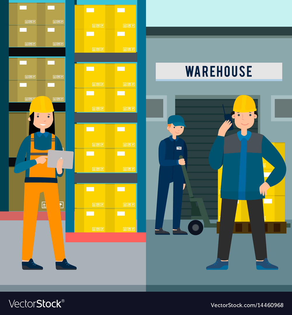 Colorful people in warehouse vertical banners Vector Image