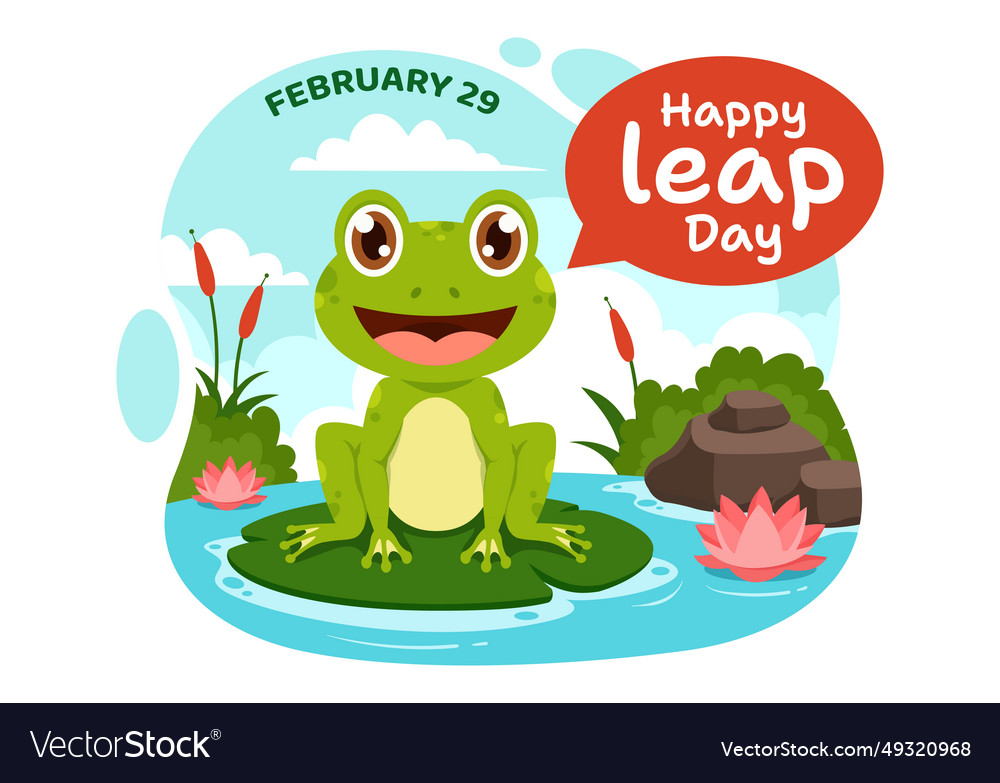 Happy leap day on 29 february with jumping frogs Vector Image