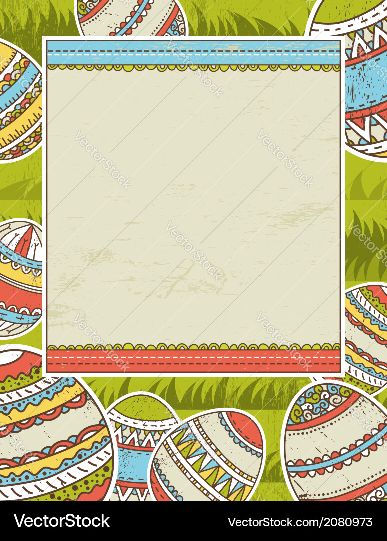 Background with easter eggs and label for text Vector Image