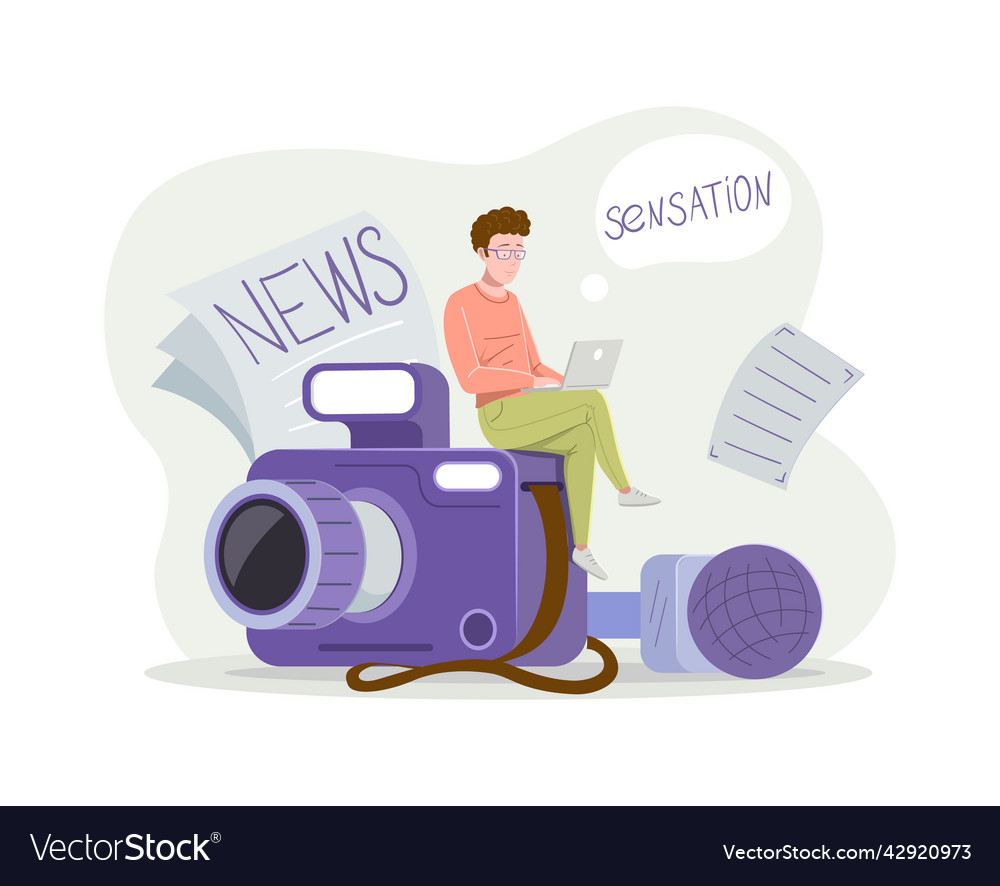 Male Professional Journalist Blogger Writing News Vector Image