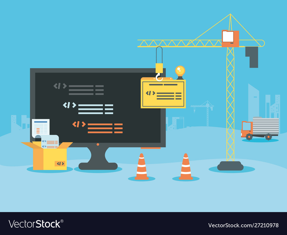 Desktop with webpage under construction Royalty Free Vector Desktop with webpage under construction Royalty Free Vector