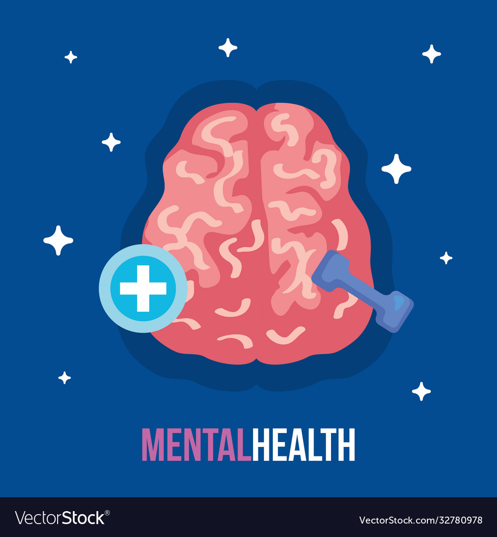 Mental health concept and brain with dumbbell Vector Image