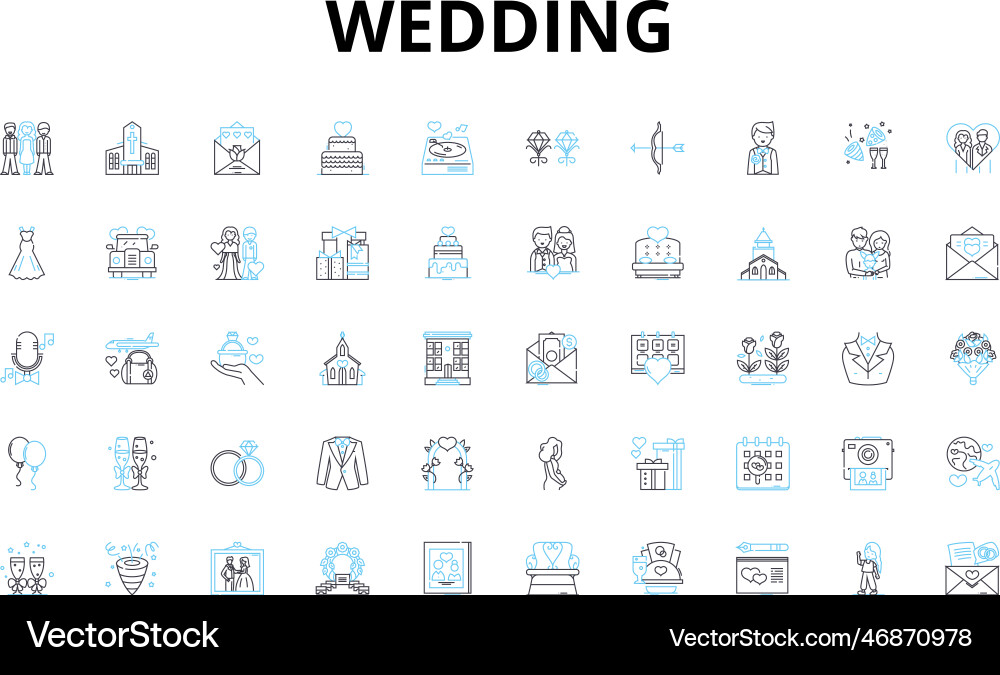 Wedding linear icons set love rings vows Vector Image