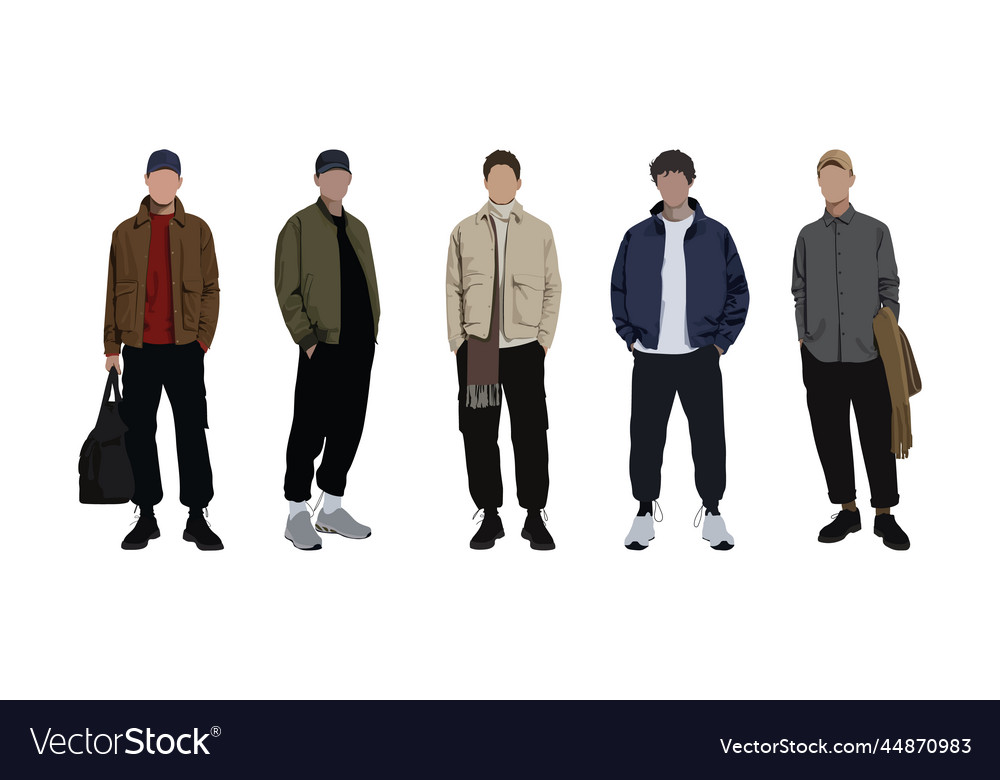 Group fashion men in modern trendy outfits young Vector Image