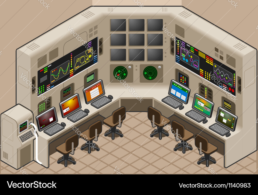 Isometric control center with mega screen Vector Image