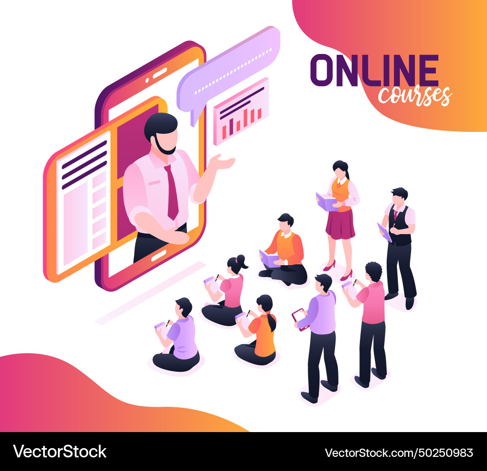 Online courses isometric Royalty Free Vector Image