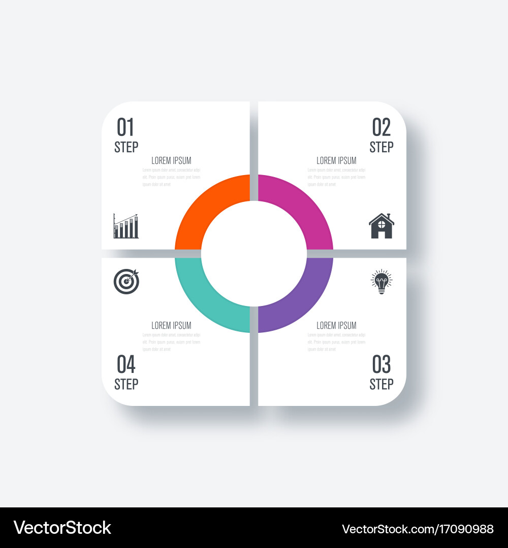 Business infographics template 4 steps with square