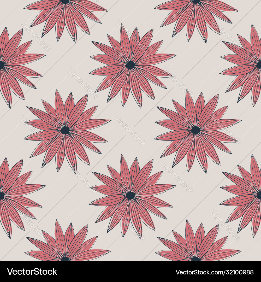 Creative line art bud daisy seamless pattern Vector Image