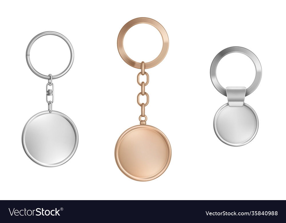 Keychains set metal round square and hexagon Vector Image