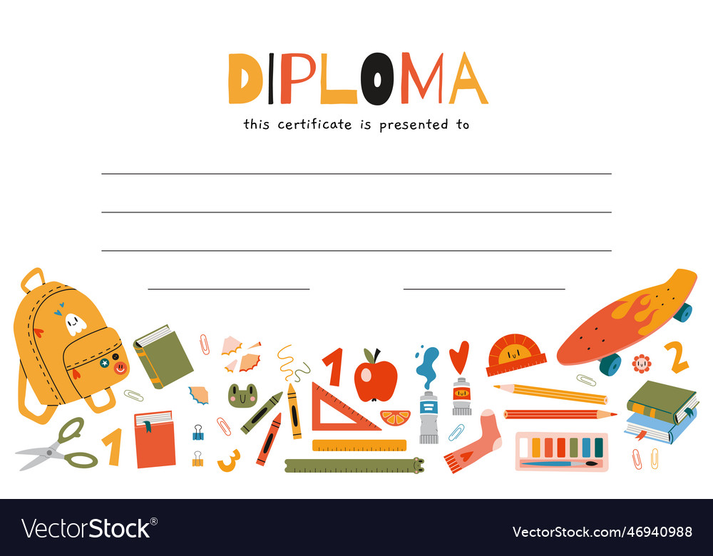 School diploma certificate for children Royalty Free Vector