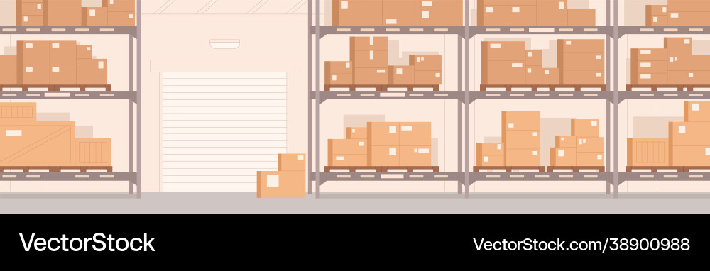 Warehouse interior with carton boxes on metal Vector Image