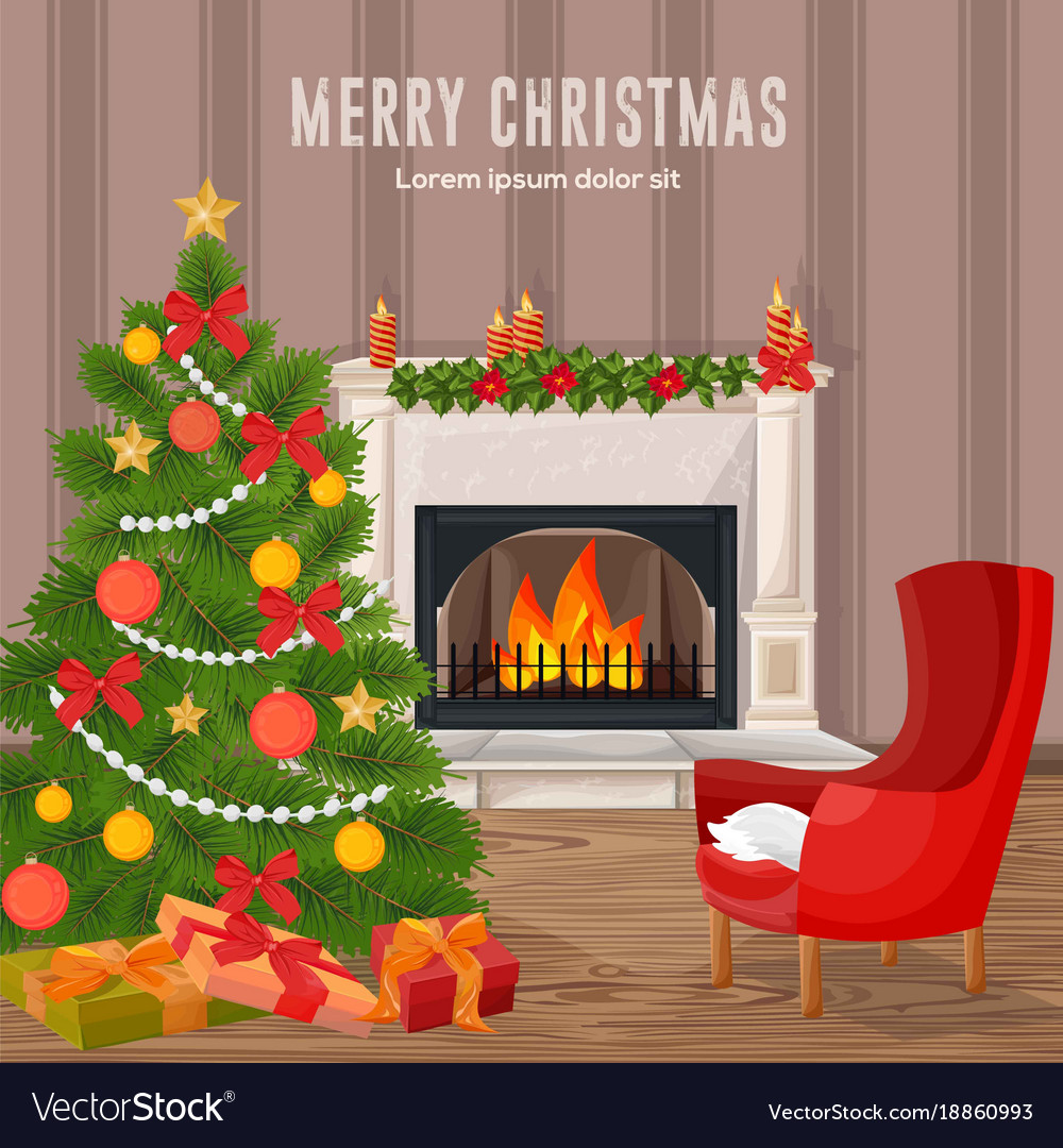 Happy Holidays Card Winter Fireplace Chimney And Vector Image