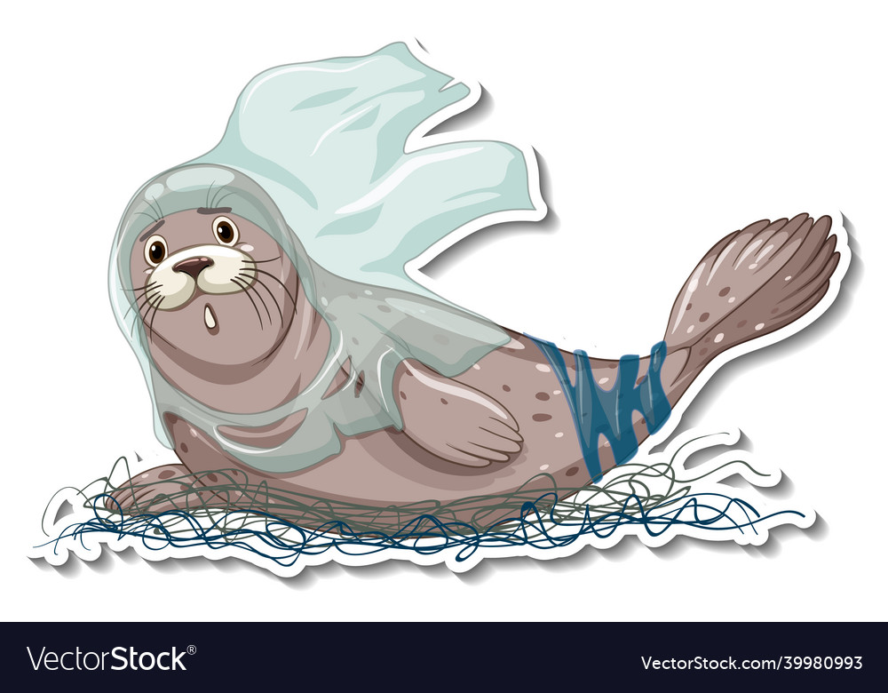 Seal stuck with plastic waste on white background Vector Image Seal stuck with plastic waste on white background Vector Image