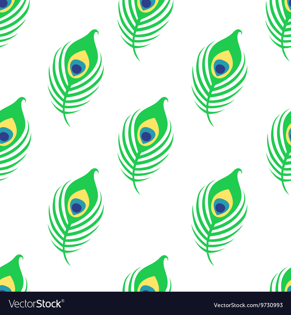 Seamless Pattern With Peacock Feather On White Vector Image 0008